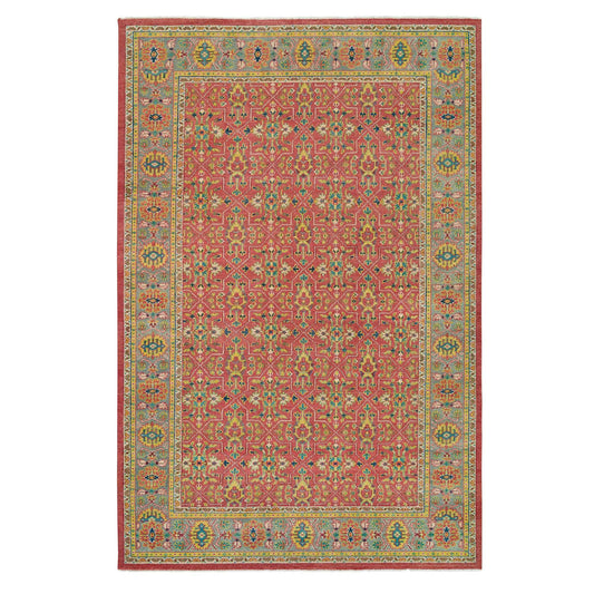 Oushak And Peshawar Wool Hand Knotted Rug Red Sage Green 12.0X18.1 -O065675