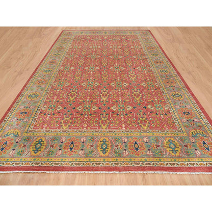 Oushak And Peshawar Wool Hand Knotted Rug Red Sage Green 12.0X18.1 -O065675
