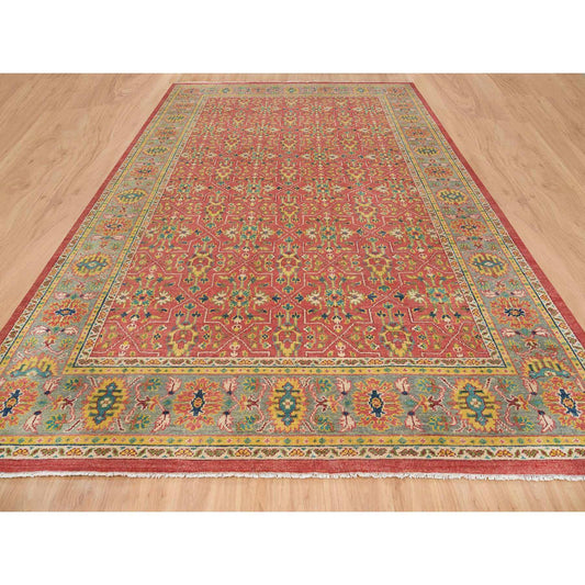 Oushak And Peshawar Wool Hand Knotted Rug Red Sage Green 12.0X18.1 -O065675