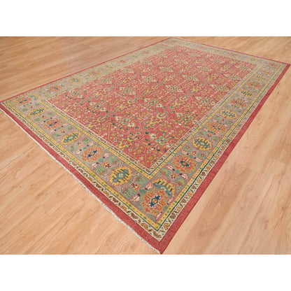 Oushak And Peshawar Wool Hand Knotted Rug Red Sage Green 12.0X18.1 -O065675