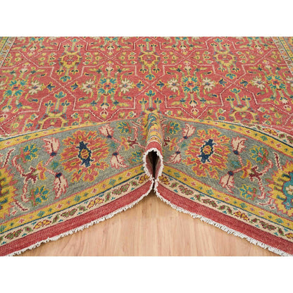 Oushak And Peshawar Wool Hand Knotted Rug Red Sage Green 12.0X18.1 -O065675