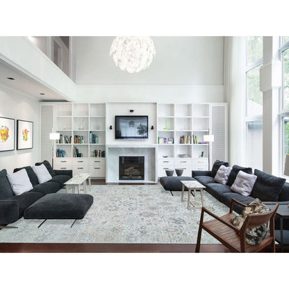 Transitional Wool & Silk Hand Knotted Rug Ivory 12.0X15.5  -O065683