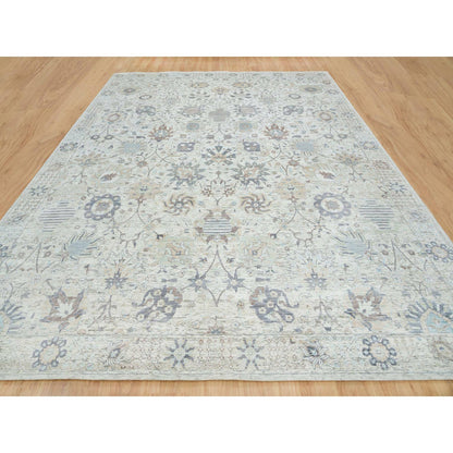 Transitional Wool & Silk Hand Knotted Rug Ivory 12.0X15.5  -O065683