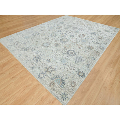 Transitional Wool & Silk Hand Knotted Rug Ivory 12.0X15.5  -O065683