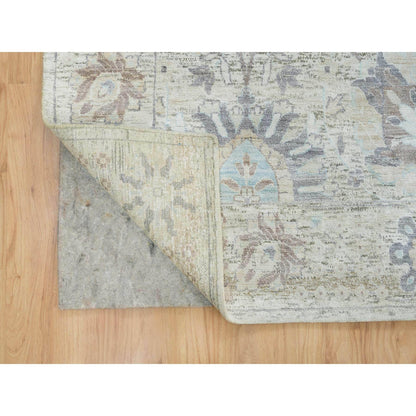 Transitional Wool & Silk Hand Knotted Rug Ivory 12.0X15.5  -O065683