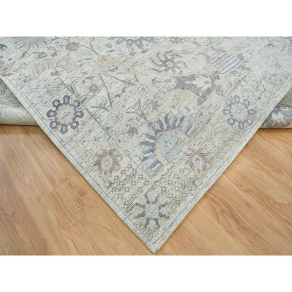 Transitional Wool & Silk Hand Knotted Rug Ivory 12.0X15.5  -O065683