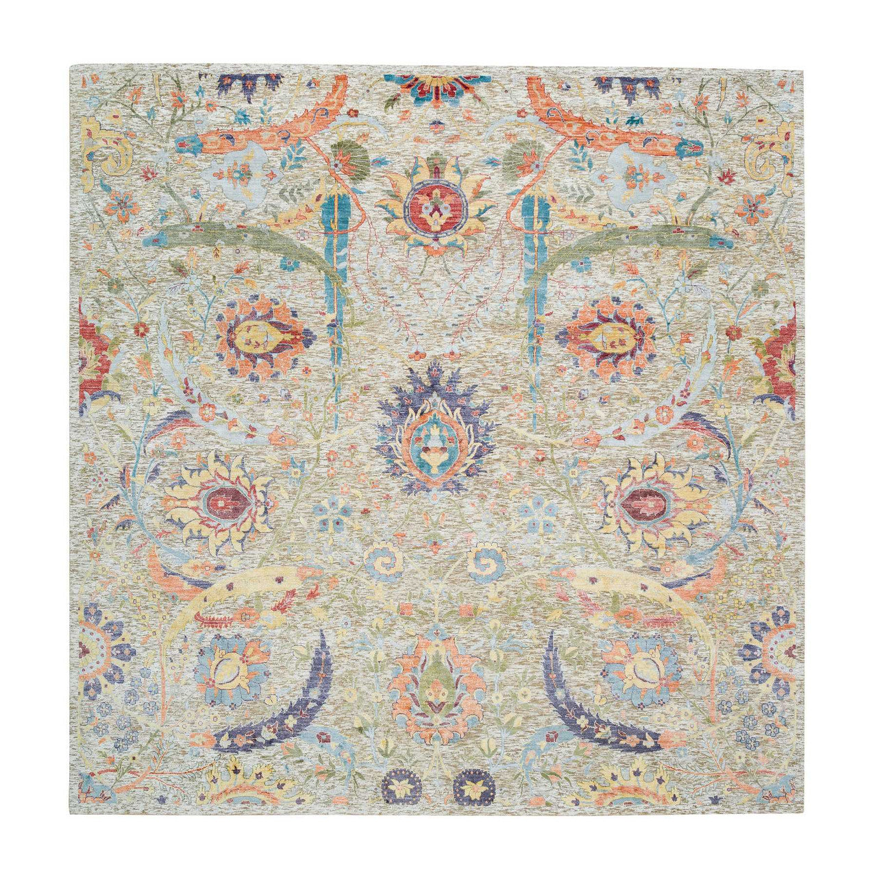 Transitional Wool & Silk Hand Knotted Rug Beige No Border 10.3X10.4 -O065687