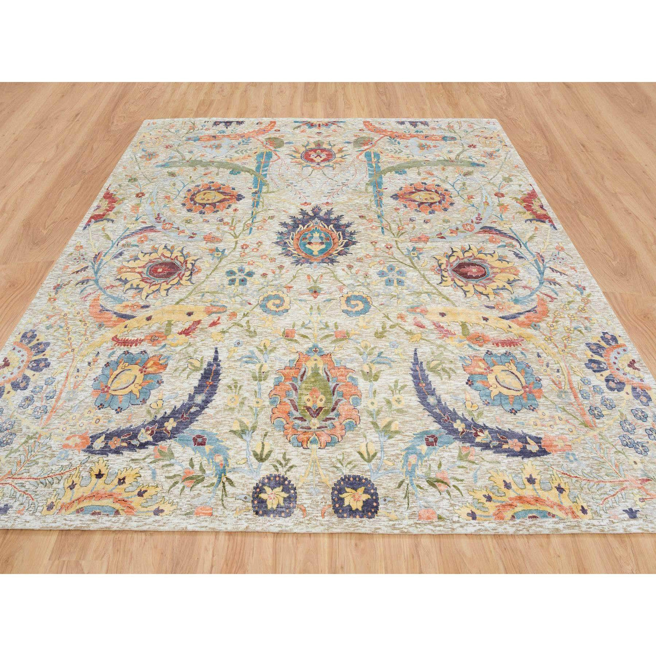 Transitional Wool & Silk Hand Knotted Rug Beige No Border 10.3X10.4 -O065687