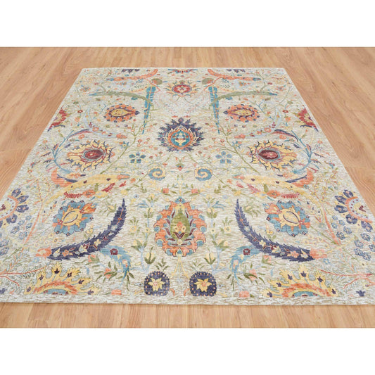 Transitional Wool & Silk Hand Knotted Rug Beige No Border 10.3X10.4 -O065687