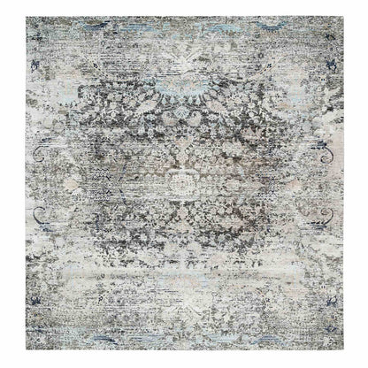 Transitional Wool & Silk Hand Knotted Rug Grey No Border 11.9X12.3 -O065689