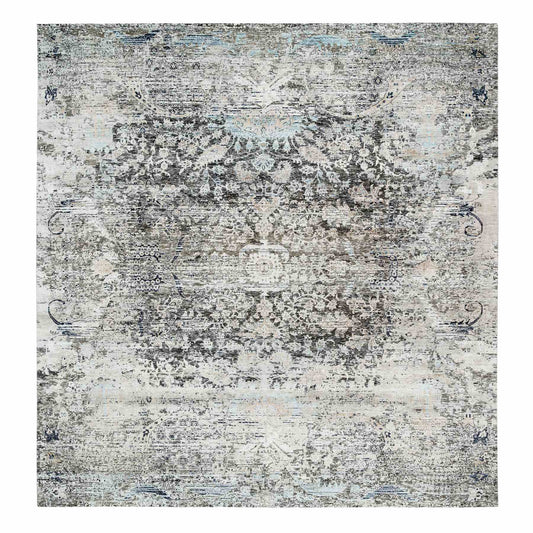 Transitional Wool & Silk Hand Knotted Rug Grey No Border 11.9X12.3 -O065689