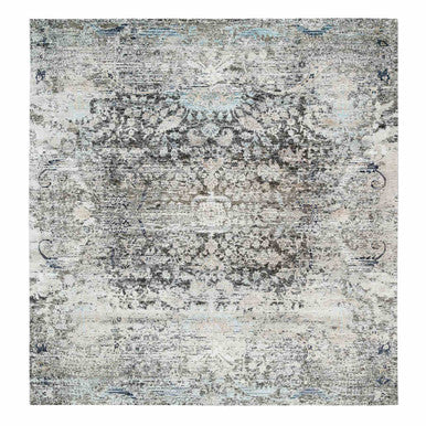 Transitional Wool & Silk Hand Knotted Rug Grey No Border 11.9X12.3 -O065689