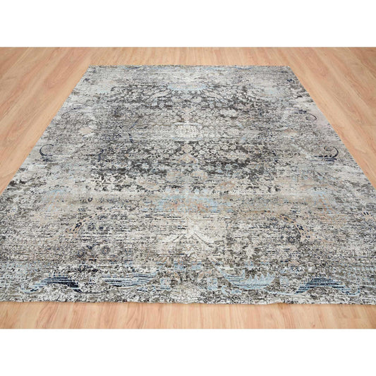 Transitional Wool & Silk Hand Knotted Rug Grey No Border 11.9X12.3 -O065689