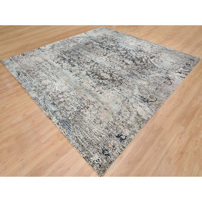 Transitional Wool & Silk Hand Knotted Rug Grey No Border 11.9X12.3 -O065689