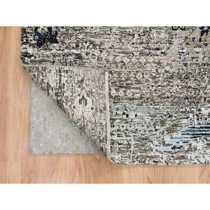 Transitional Wool & Silk Hand Knotted Rug Grey No Border 11.9X12.3 -O065689