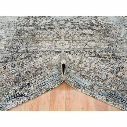 Transitional Wool & Silk Hand Knotted Rug Grey No Border 11.9X12.3 -O065689
