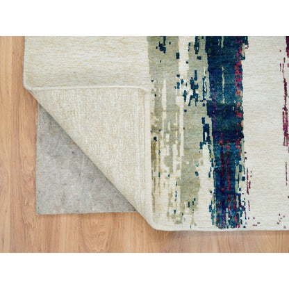 Modern and Contemporary Wool & Silk Hand Knotted Rug Multicolored No Border 5.10X9.1 -O065691