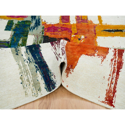 Modern and Contemporary Wool & Silk Hand Knotted Rug Multicolored No Border 5.10X9.1 -O065691