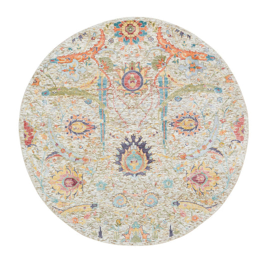 Transitional Wool & Silk Hand Knotted Rug Beige No Border 5.2X5.2 -O065695