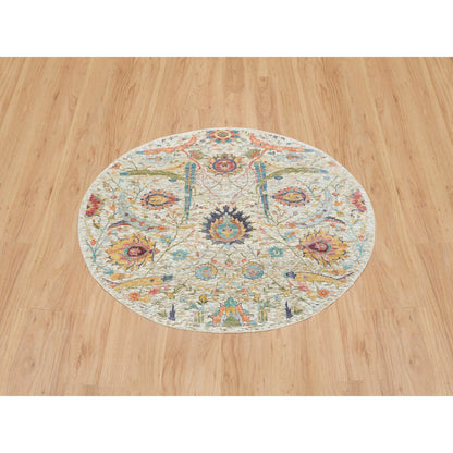 Transitional Wool & Silk Hand Knotted Rug Beige No Border 5.2X5.2 -O065695