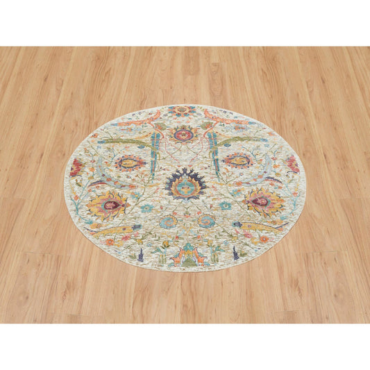 Transitional Wool & Silk Hand Knotted Rug Beige No Border 5.2X5.2 -O065695