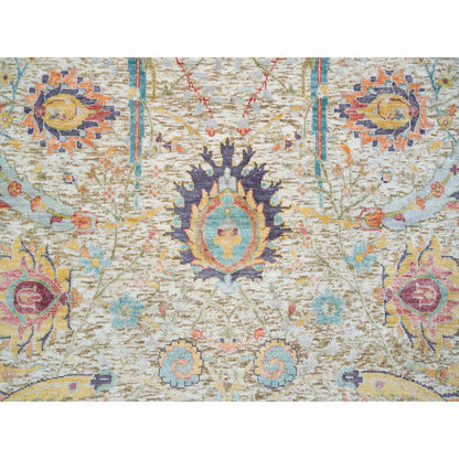 Transitional Wool & Silk Hand Knotted Rug Beige No Border 5.2X5.2 -O065695