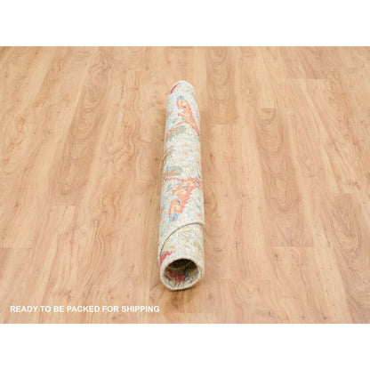 Transitional Wool & Silk Hand Knotted Rug Beige No Border 5.2X5.2 -O065695
