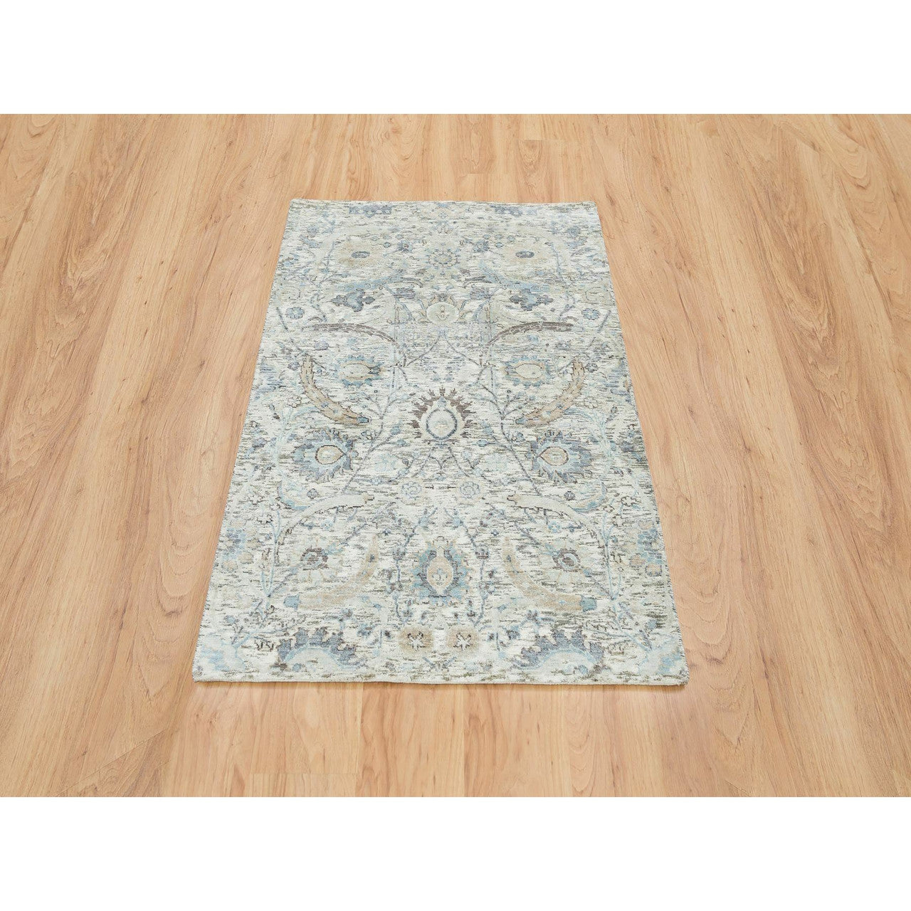Transitional Wool & Silk Hand Knotted Rug Ivory No Border 3.3X5.0 -O065696