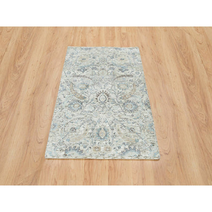 Transitional Wool & Silk Hand Knotted Rug Ivory No Border 3.3X5.0 -O065696