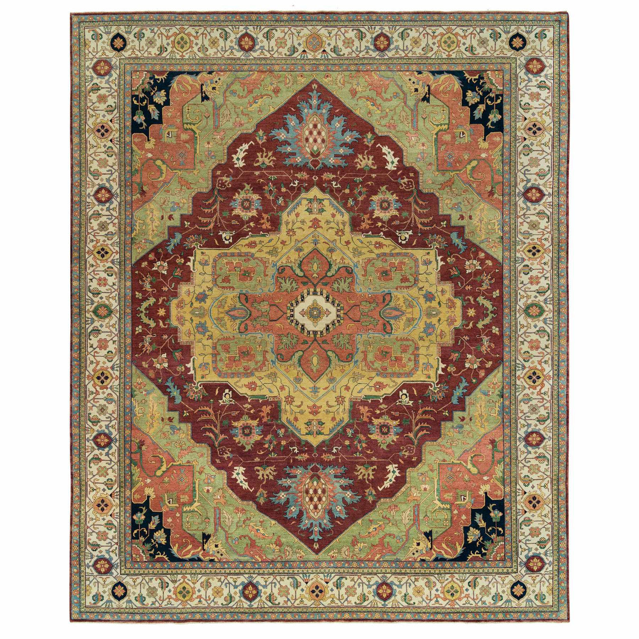 Red 12'0" x 15'2" Heriz Hand knotted Wool Rug - Sku: O065707