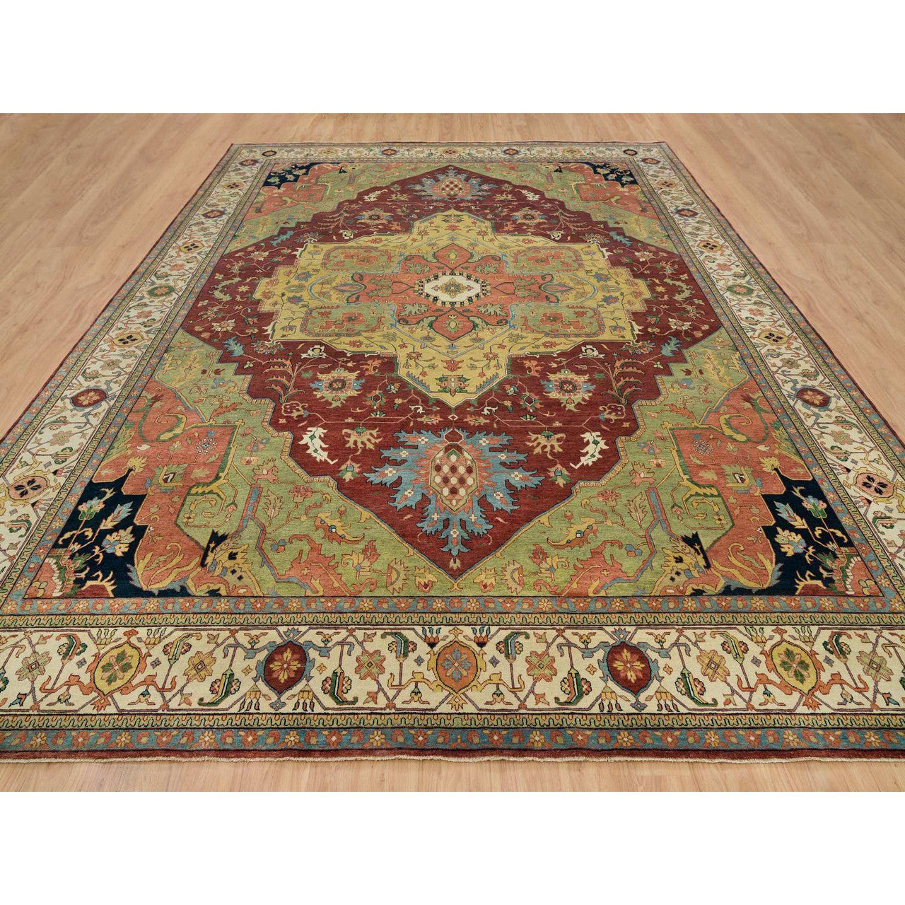 Red 12'0" x 15'2" Heriz Hand knotted Wool Rug - Sku: O065707