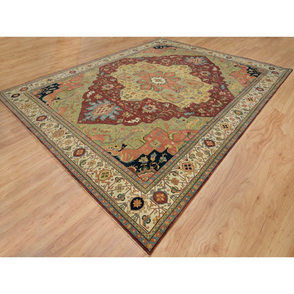 Heriz Wool Hand Knotted Rug Red Ivory 12.0X15.2 -O065707