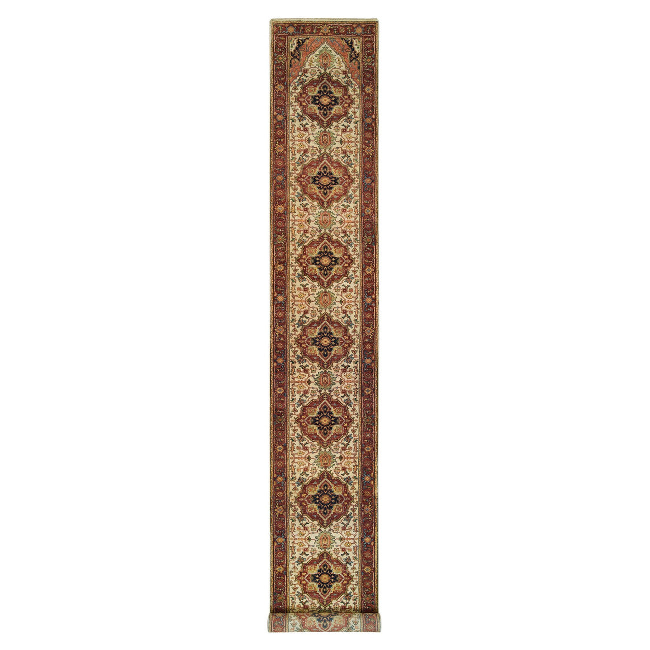 Ivory 2'7" x 20'0" Heriz Hand knotted Wool Rug - Sku: O065709