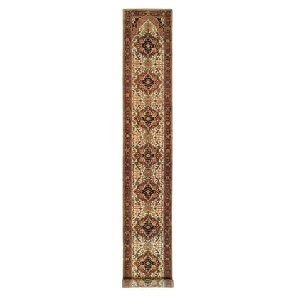 Heriz Wool Hand Knotted Rug Ivory Red 2.7X20.0 -O065709