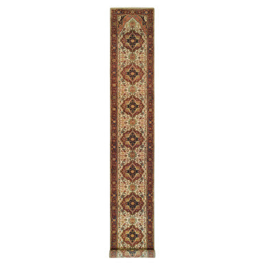 Heriz Wool Hand Knotted Rug Ivory Red 2.7X20.0 -O065709