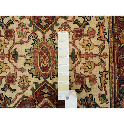 Heriz Wool Hand Knotted Rug Ivory Red 2.7X20.0 -O065709