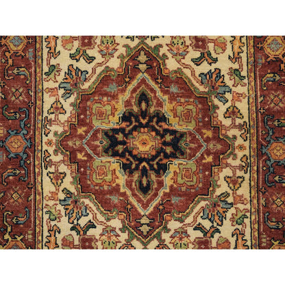 Heriz Wool Hand Knotted Rug Ivory Red 2.7X20.0 -O065709