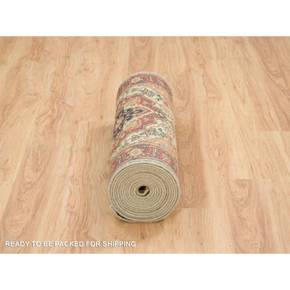 Heriz Wool Hand Knotted Rug Ivory Red 2.7X20.0 -O065709