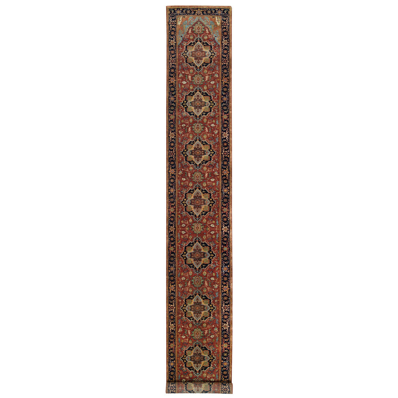 Red 2'6" x 18'0" Heriz Hand knotted Wool Rug - Sku: O065712