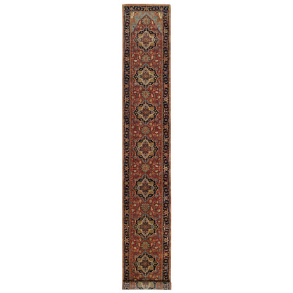 Heriz Wool Hand Knotted Rug Red Navy Blue 2.6X18.0 -O065712