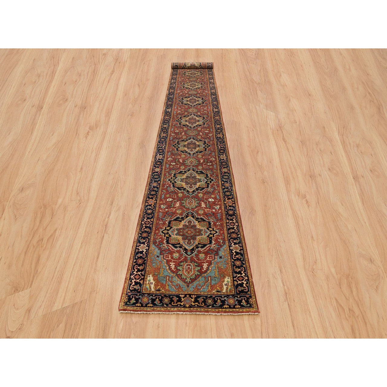 Red 2'6" x 18'0" Heriz Hand knotted Wool Rug - Sku: O065712