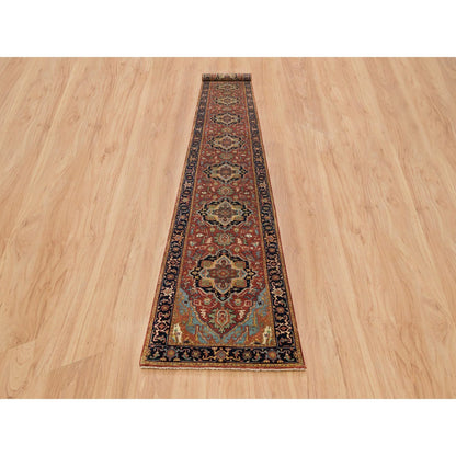 Heriz Wool Hand Knotted Rug Red Navy Blue 2.6X18.0 -O065712