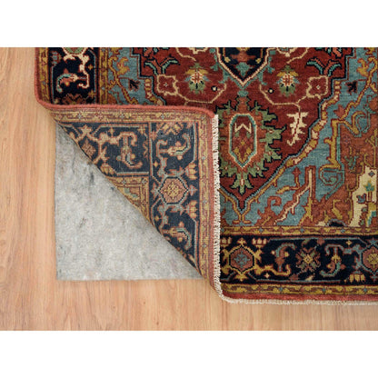 Heriz Wool Hand Knotted Rug Red Navy Blue 2.6X18.0 -O065712