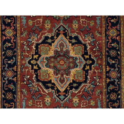Heriz Wool Hand Knotted Rug Red Navy Blue 2.6X18.0 -O065712