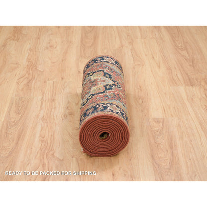 Heriz Wool Hand Knotted Rug Red Navy Blue 2.6X18.0 -O065712