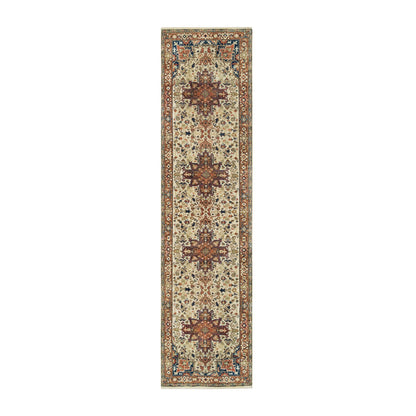 Heriz Wool Hand Knotted Rug Beige Dark Brown 2.7X10.3 -O065713