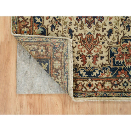 Heriz Wool Hand Knotted Rug Beige Dark Brown 2.7X10.3 -O065713