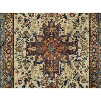 Heriz Wool Hand Knotted Rug Beige Dark Brown 2.7X10.3 -O065713