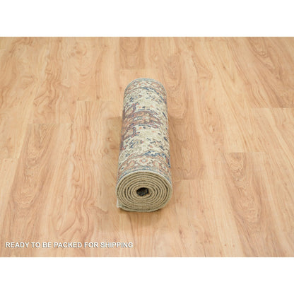 Heriz Wool Hand Knotted Rug Beige Dark Brown 2.7X10.3 -O065713