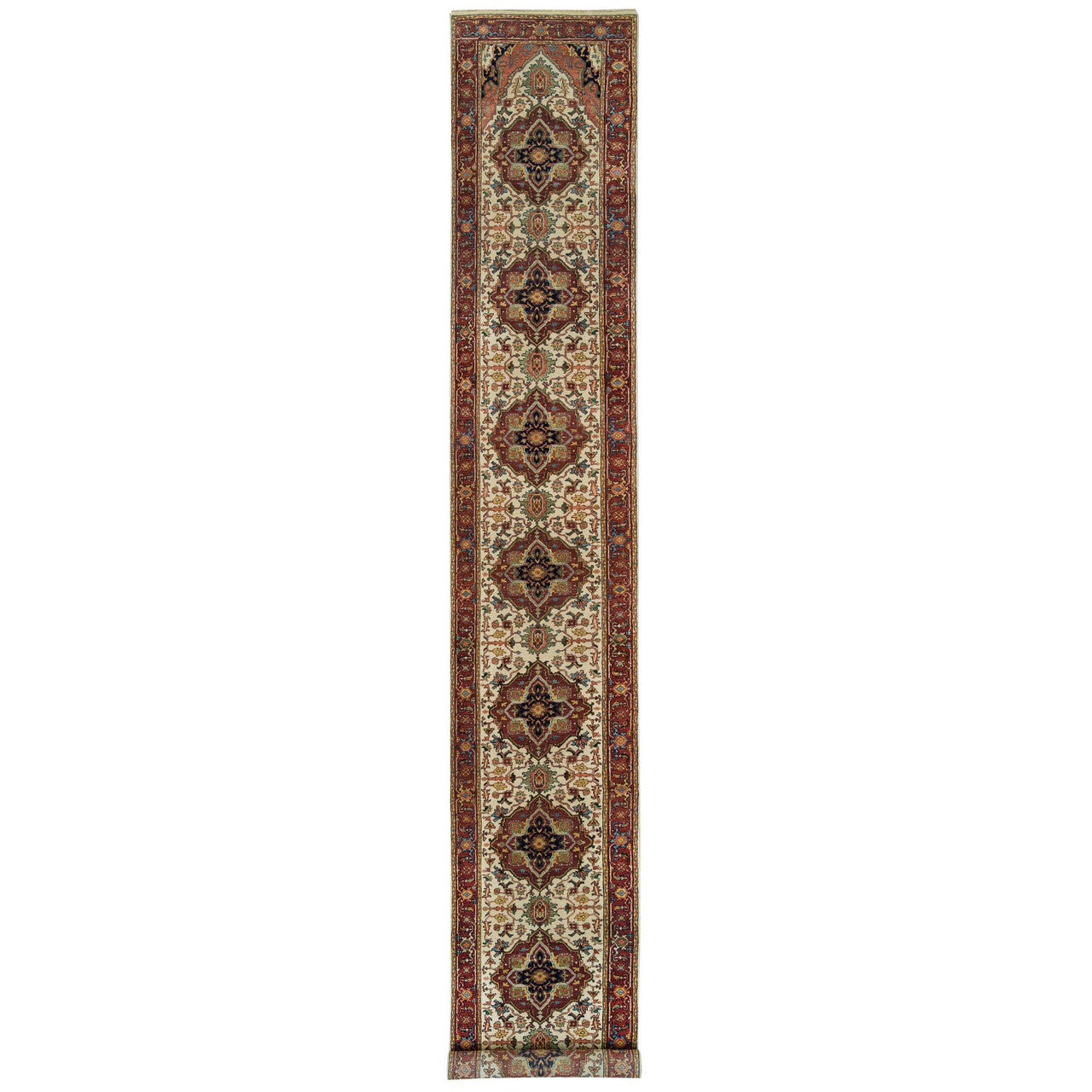 Ivory 2'6" x 18'0" Heriz Hand knotted Wool Rug - Sku: O065714